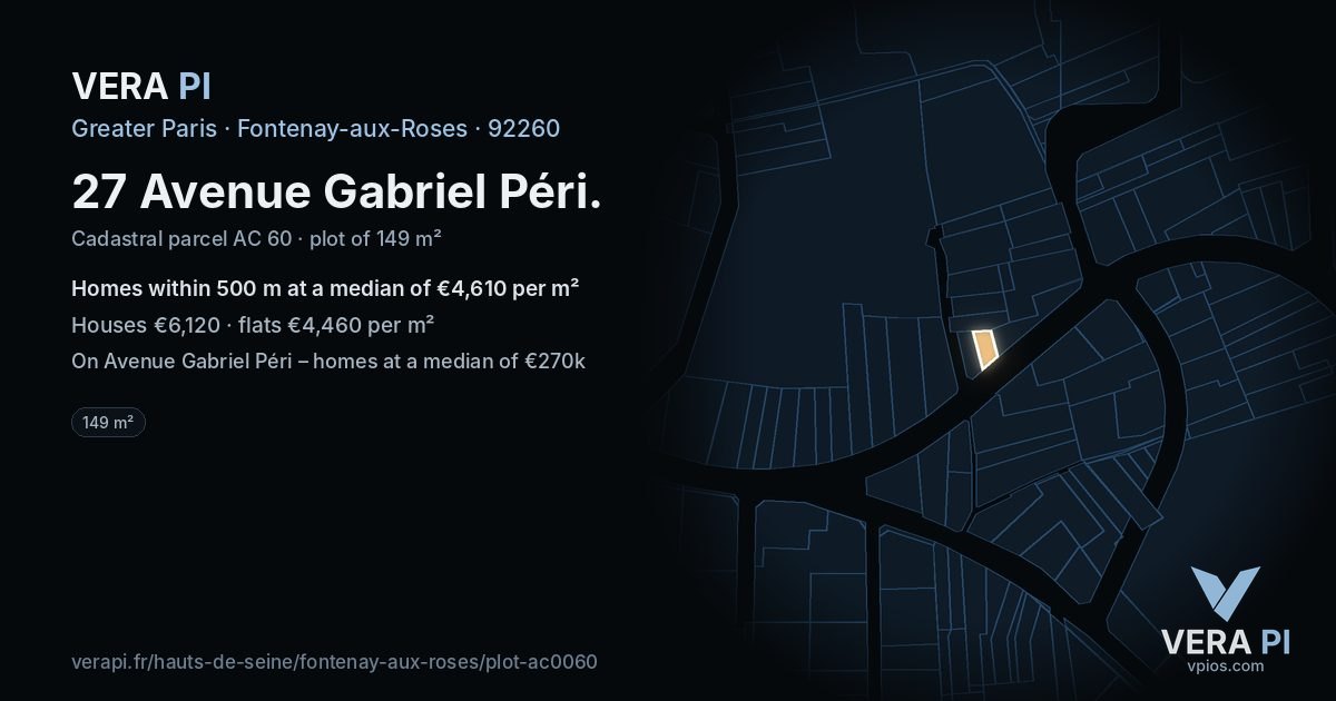 27 Avenue Gabriel Péri, Fontenay-aux-Roses at night – the plot lit, the parcels around coloured by the prices near them