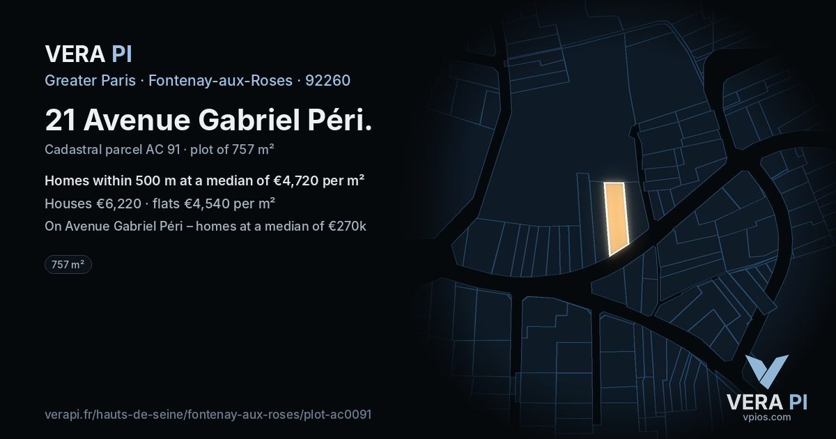 21 Avenue Gabriel Péri, Fontenay-aux-Roses at night – the plot lit, the parcels around coloured by the prices near them