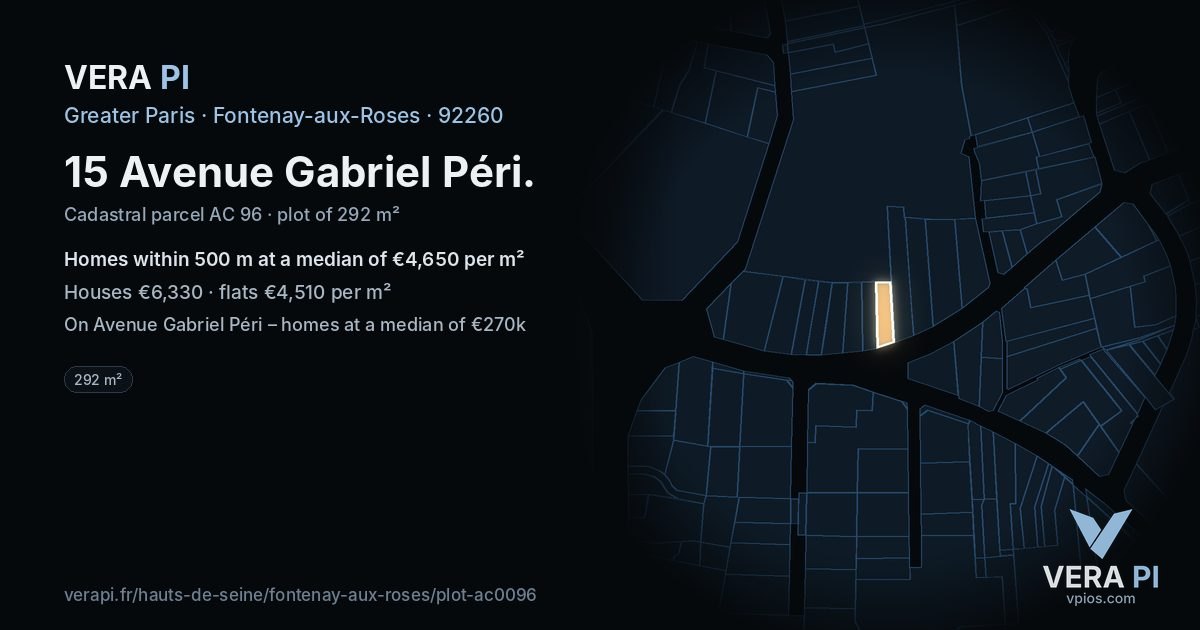 15 Avenue Gabriel Péri, Fontenay-aux-Roses at night – the plot lit, the parcels around coloured by the prices near them