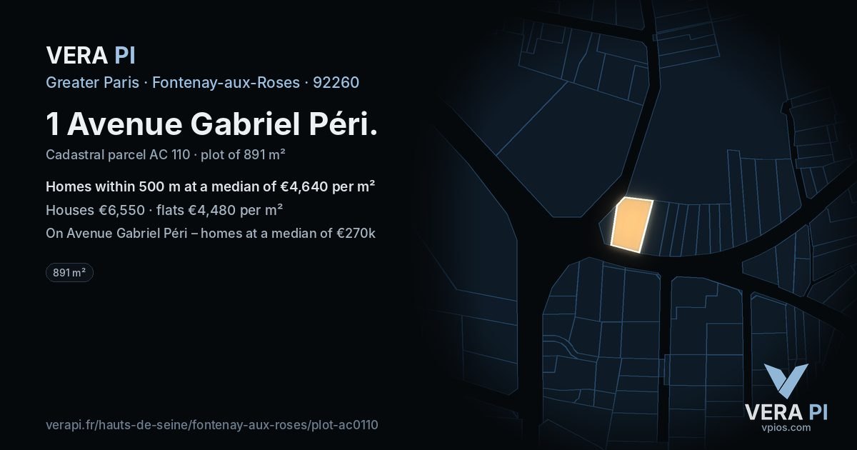 1 Avenue Gabriel Péri, Fontenay-aux-Roses at night – the plot lit, the parcels around coloured by the prices near them