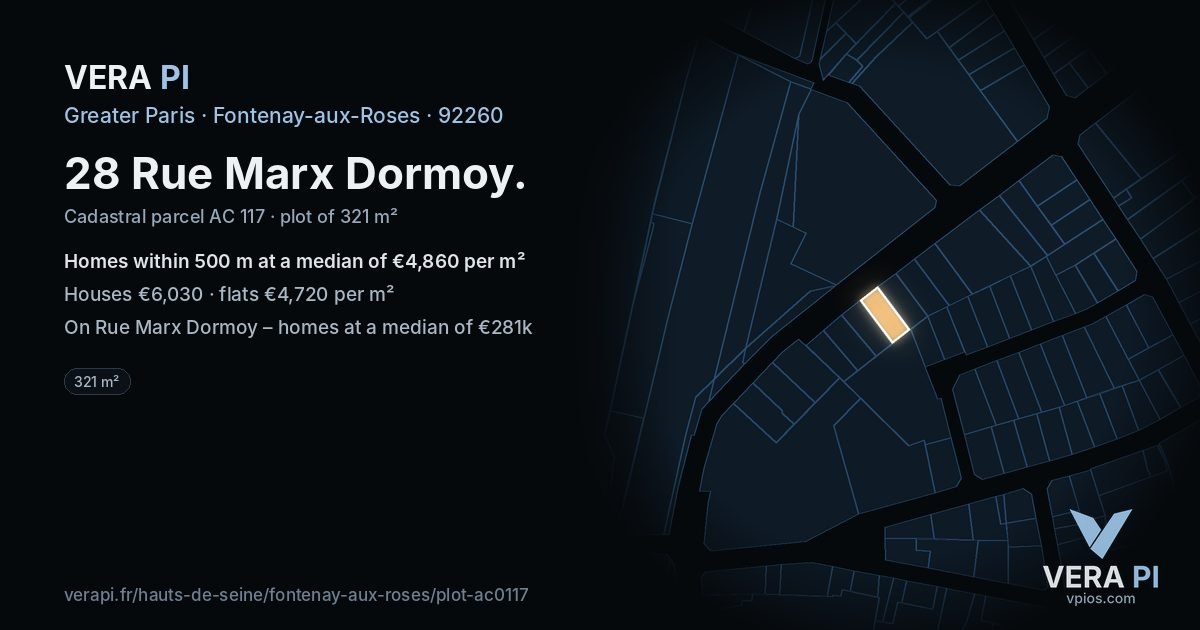 28 Rue Marx Dormoy, Fontenay-aux-Roses at night – the plot lit, the parcels around coloured by the prices near them