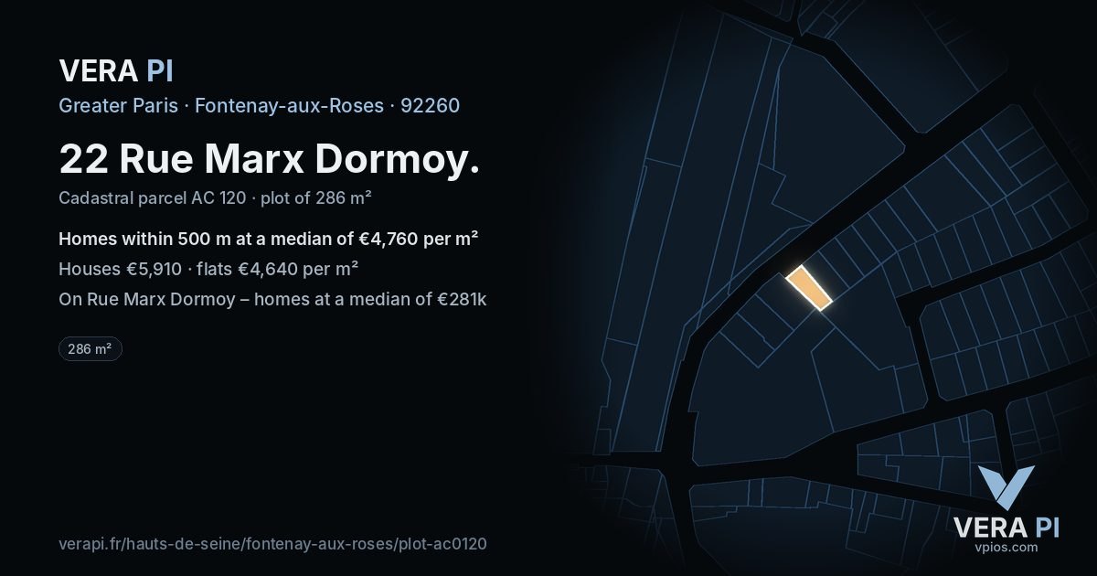 22 Rue Marx Dormoy, Fontenay-aux-Roses at night – the plot lit, the parcels around coloured by the prices near them