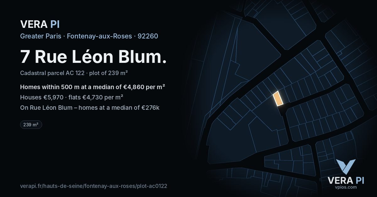 7 Rue Léon Blum, Fontenay-aux-Roses at night – the plot lit, the parcels around coloured by the prices near them