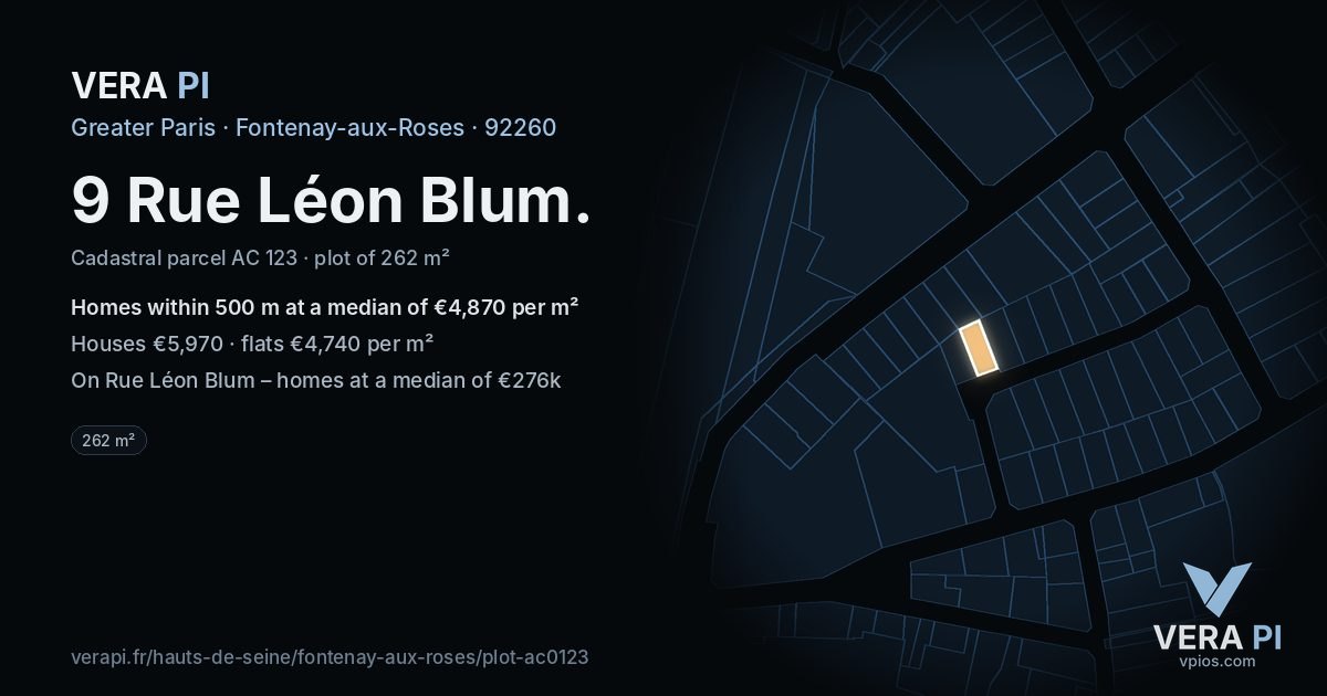 9 Rue Léon Blum, Fontenay-aux-Roses at night – the plot lit, the parcels around coloured by the prices near them