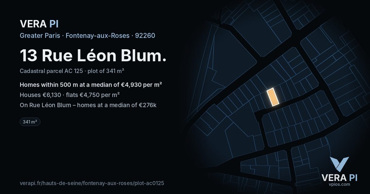 13 Rue Léon Blum, Fontenay-aux-Roses at night – the plot lit, the parcels around coloured by the prices near them