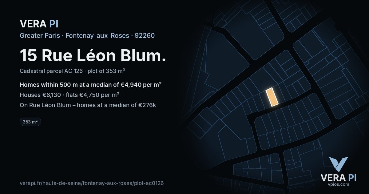 15 Rue Léon Blum, Fontenay-aux-Roses at night – the plot lit, the parcels around coloured by the prices near them