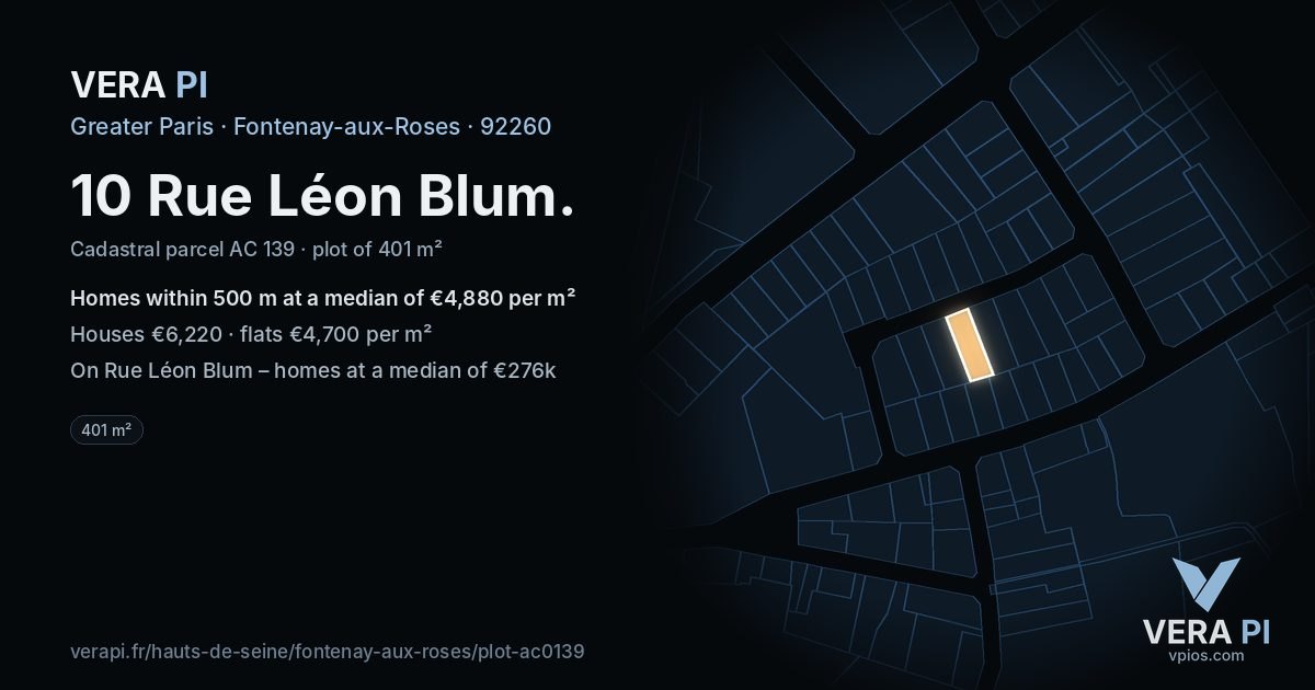 10 Rue Léon Blum, Fontenay-aux-Roses at night – the plot lit, the parcels around coloured by the prices near them