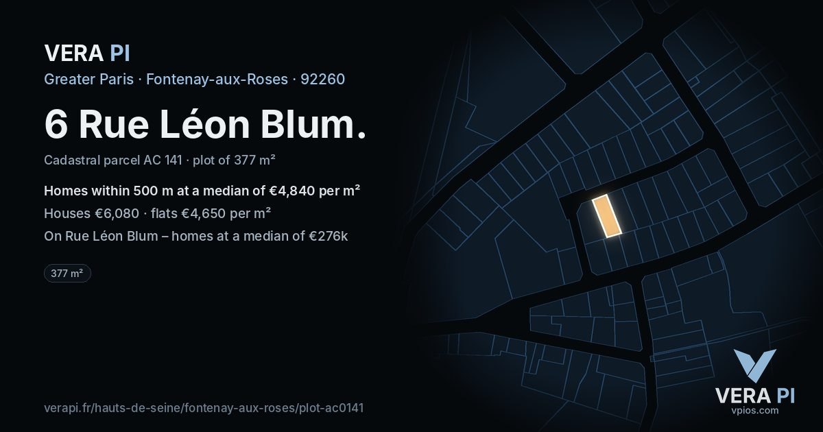 6 Rue Léon Blum, Fontenay-aux-Roses at night – the plot lit, the parcels around coloured by the prices near them