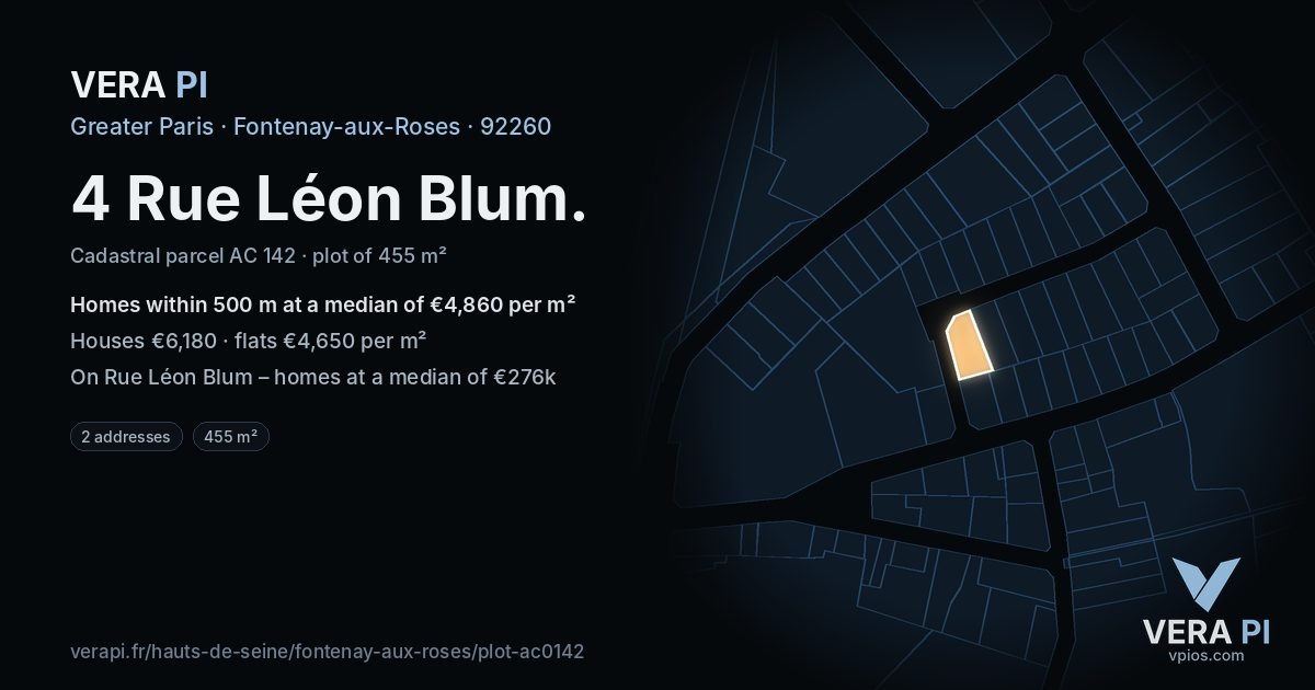 4 Rue Léon Blum, Fontenay-aux-Roses at night – the plot lit, the parcels around coloured by the prices near them
