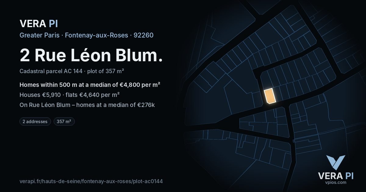 2 Rue Léon Blum, Fontenay-aux-Roses at night – the plot lit, the parcels around coloured by the prices near them