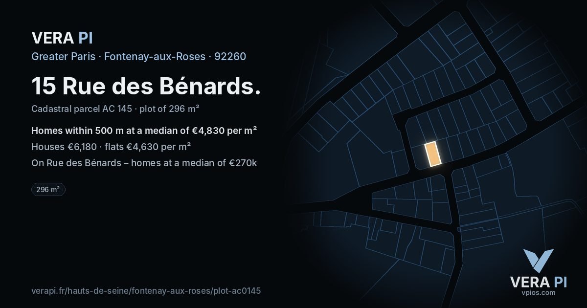 15 Rue des Bénards, Fontenay-aux-Roses at night – the plot lit, the parcels around coloured by the prices near them