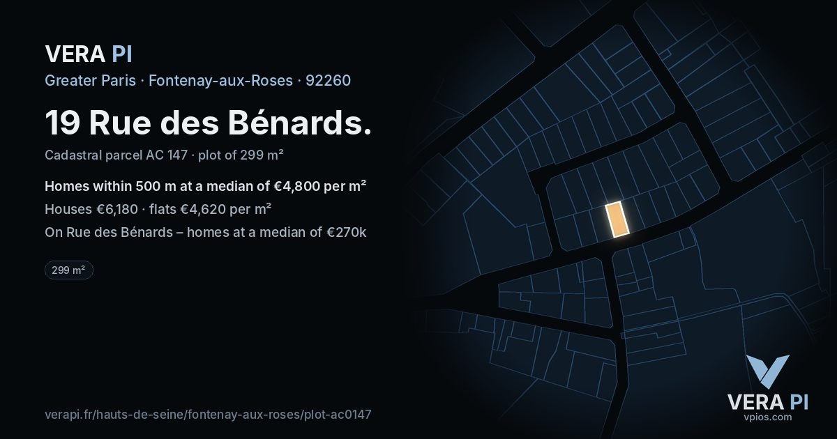 19 Rue des Bénards, Fontenay-aux-Roses at night – the plot lit, the parcels around coloured by the prices near them