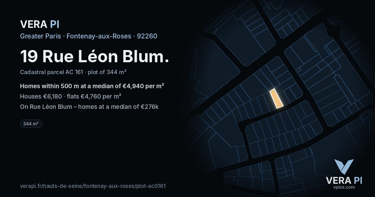 19 Rue Léon Blum, Fontenay-aux-Roses at night – the plot lit, the parcels around coloured by the prices near them