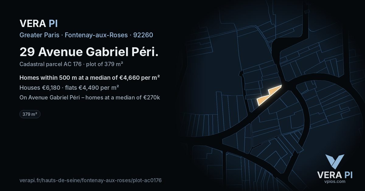 29 Avenue Gabriel Péri, Fontenay-aux-Roses at night – the plot lit, the parcels around coloured by the prices near them