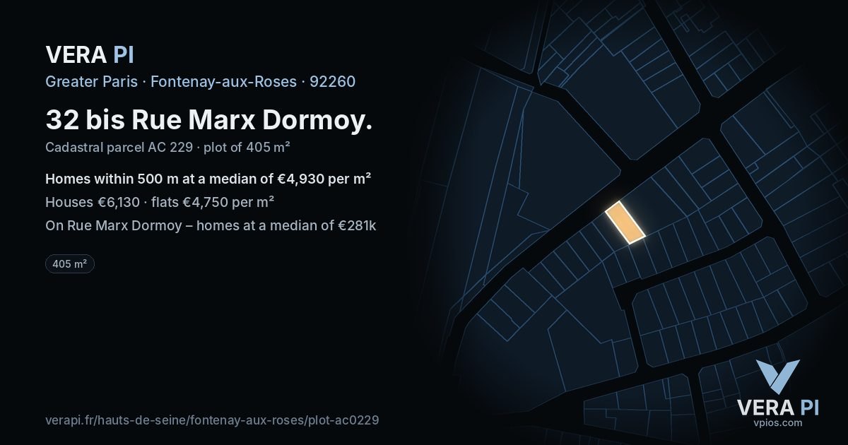 32 bis Rue Marx Dormoy, Fontenay-aux-Roses at night – the plot lit, the parcels around coloured by the prices near them