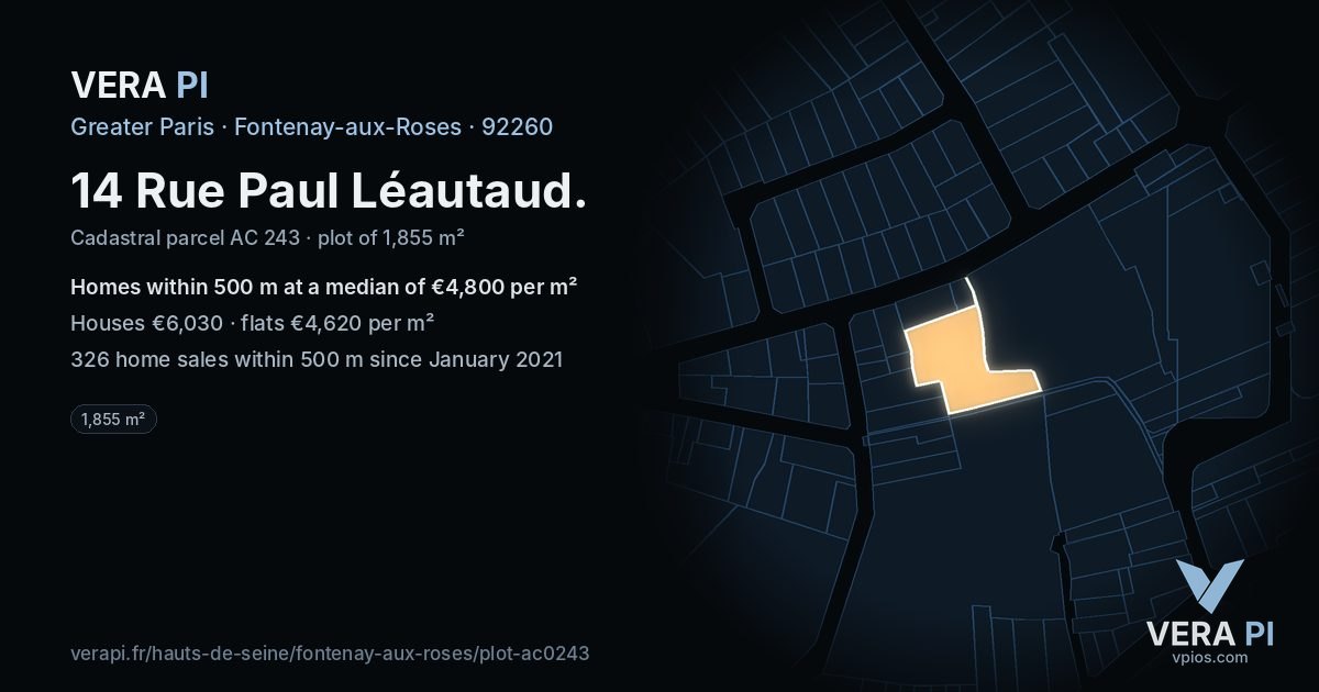14 Rue Paul Léautaud, Fontenay-aux-Roses at night – the plot lit, the parcels around coloured by the prices near them