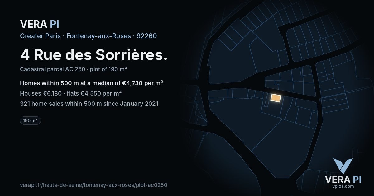 4 Rue des Sorrières, Fontenay-aux-Roses at night – the plot lit, the parcels around coloured by the prices near them