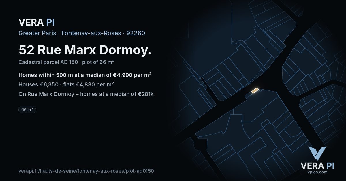 52 Rue Marx Dormoy, Fontenay-aux-Roses at night – the plot lit, the parcels around coloured by the prices near them