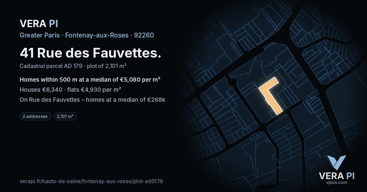 41 Rue des Fauvettes, Fontenay-aux-Roses at night – the plot lit, the parcels around coloured by the prices near them
