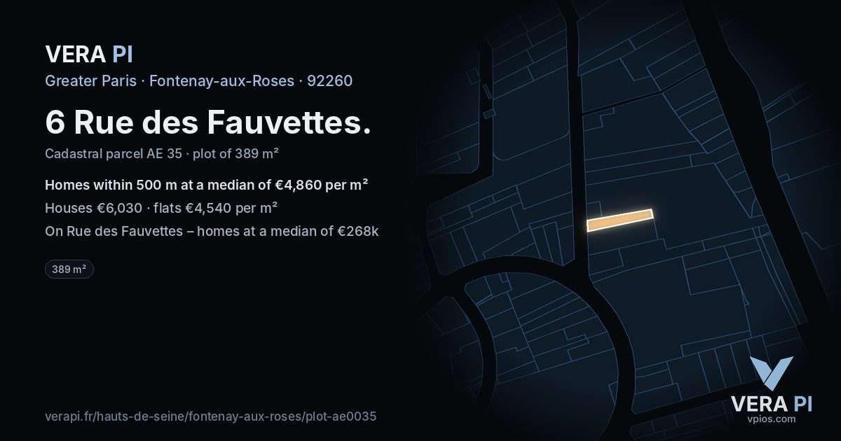 6 Rue des Fauvettes, Fontenay-aux-Roses at night – the plot lit, the parcels around coloured by the prices near them