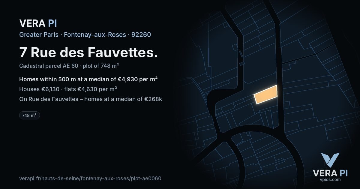 7 Rue des Fauvettes, Fontenay-aux-Roses at night – the plot lit, the parcels around coloured by the prices near them