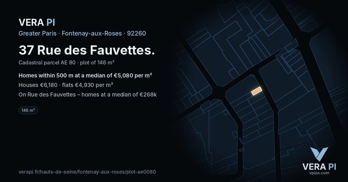 37 Rue des Fauvettes, Fontenay-aux-Roses at night – the plot lit, the parcels around coloured by the prices near them
