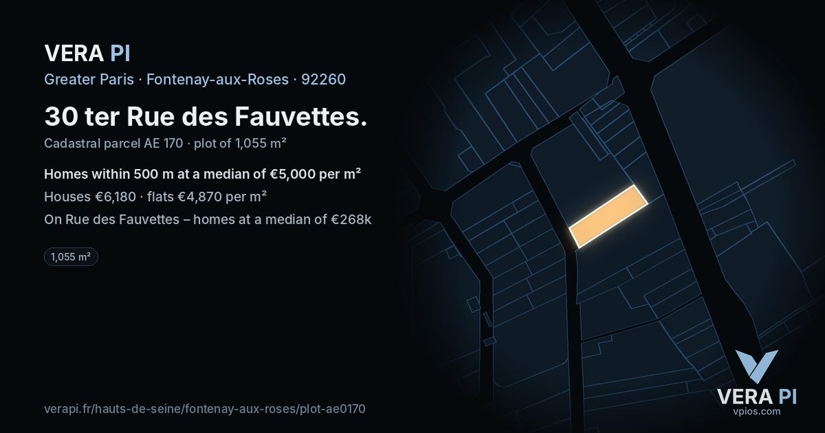 30 ter Rue des Fauvettes, Fontenay-aux-Roses at night – the plot lit, the parcels around coloured by the prices near them