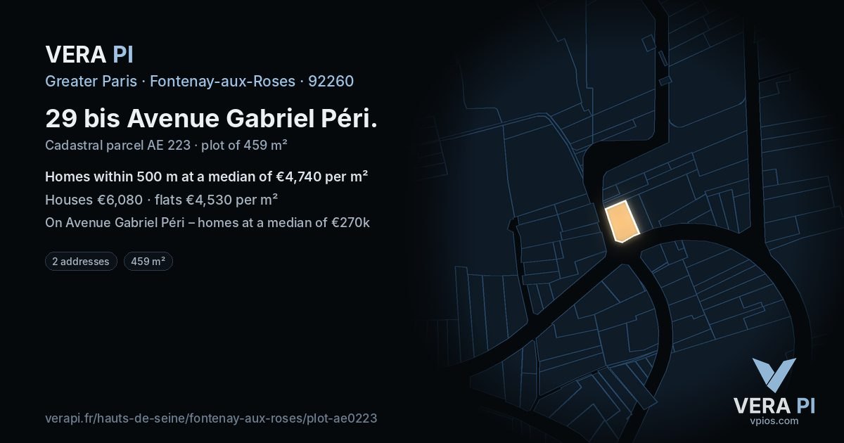 29 bis Avenue Gabriel Péri, Fontenay-aux-Roses at night – the plot lit, the parcels around coloured by the prices near them