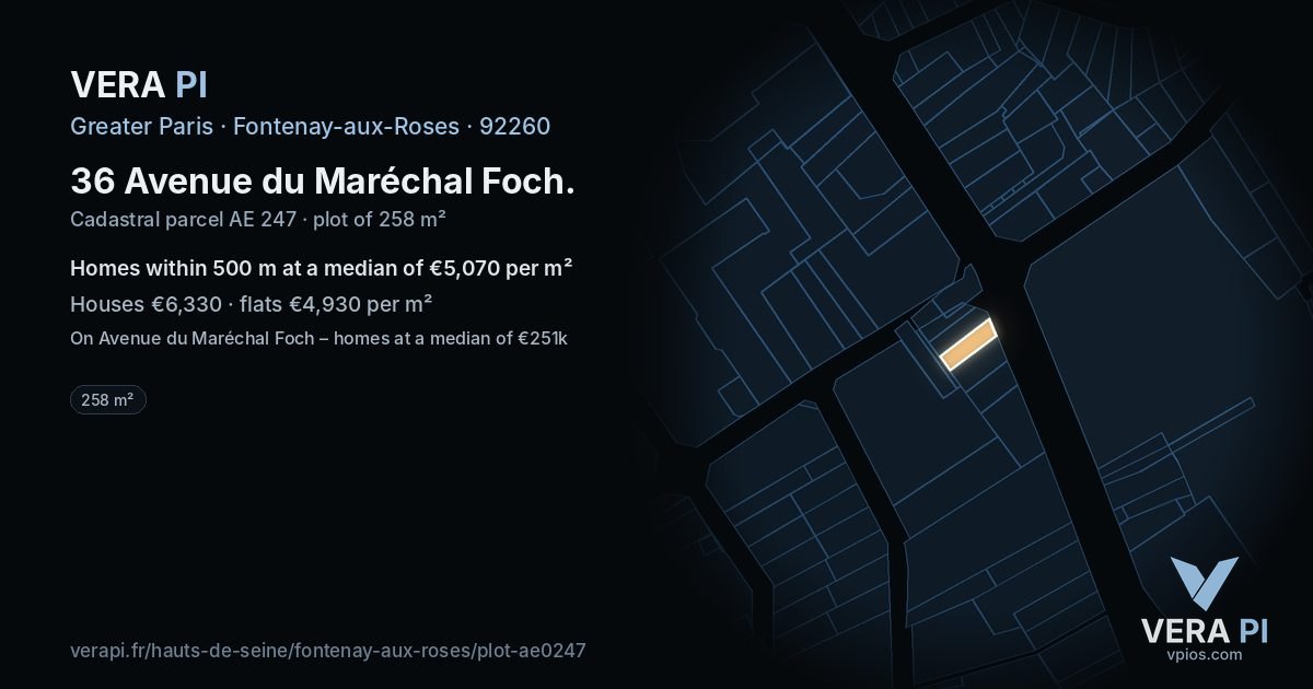 36 Avenue du Maréchal Foch, Fontenay-aux-Roses at night – the plot lit, the parcels around coloured by the prices near them