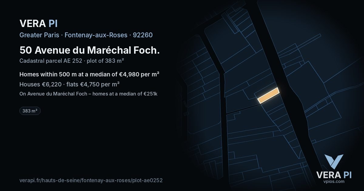 50 Avenue du Maréchal Foch, Fontenay-aux-Roses at night – the plot lit, the parcels around coloured by the prices near them