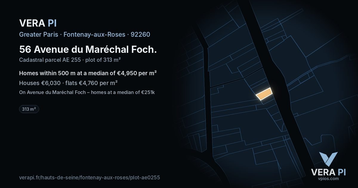 56 Avenue du Maréchal Foch, Fontenay-aux-Roses at night – the plot lit, the parcels around coloured by the prices near them