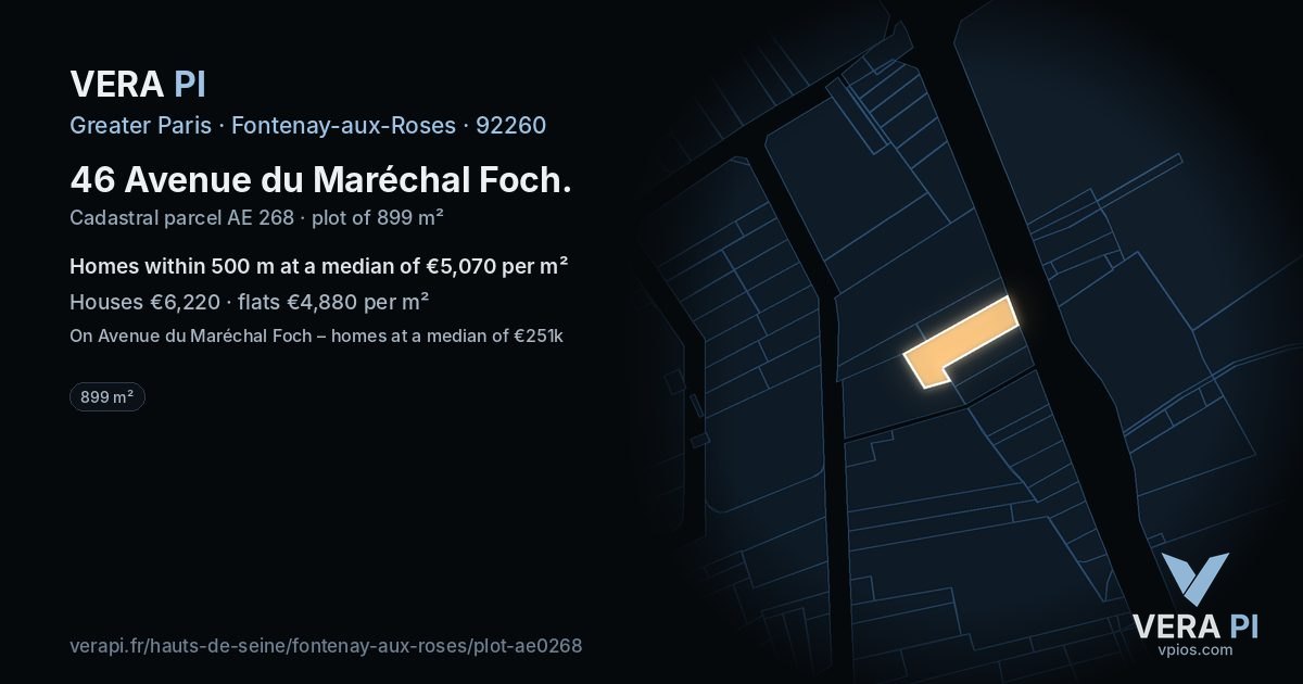 46 Avenue du Maréchal Foch, Fontenay-aux-Roses at night – the plot lit, the parcels around coloured by the prices near them