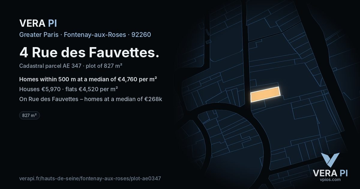 4 Rue des Fauvettes, Fontenay-aux-Roses at night – the plot lit, the parcels around coloured by the prices near them