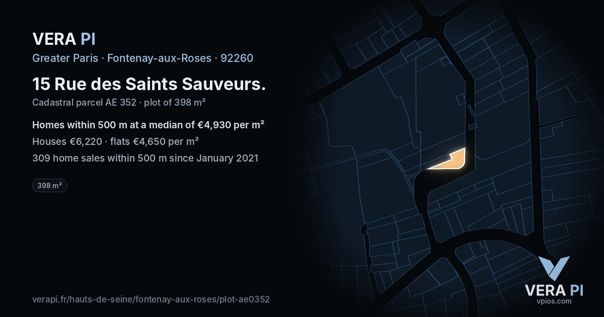15 Rue des Saints Sauveurs, Fontenay-aux-Roses at night – the plot lit, the parcels around coloured by the prices near them