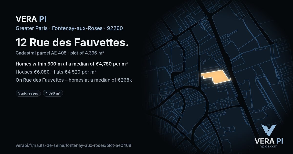 12 Rue des Fauvettes, Fontenay-aux-Roses at night – the plot lit, the parcels around coloured by the prices near them