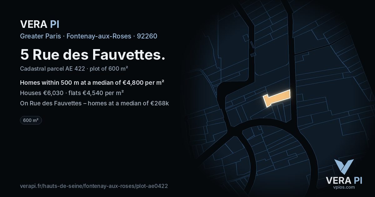 5 Rue des Fauvettes, Fontenay-aux-Roses at night – the plot lit, the parcels around coloured by the prices near them
