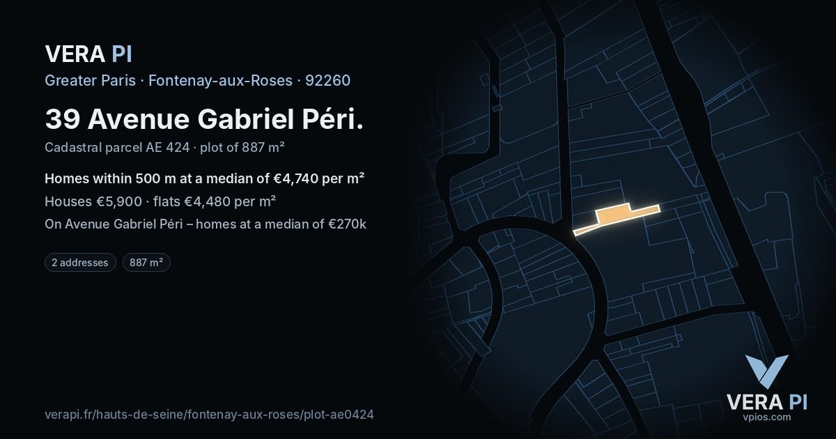 39 Avenue Gabriel Péri, Fontenay-aux-Roses at night – the plot lit, the parcels around coloured by the prices near them