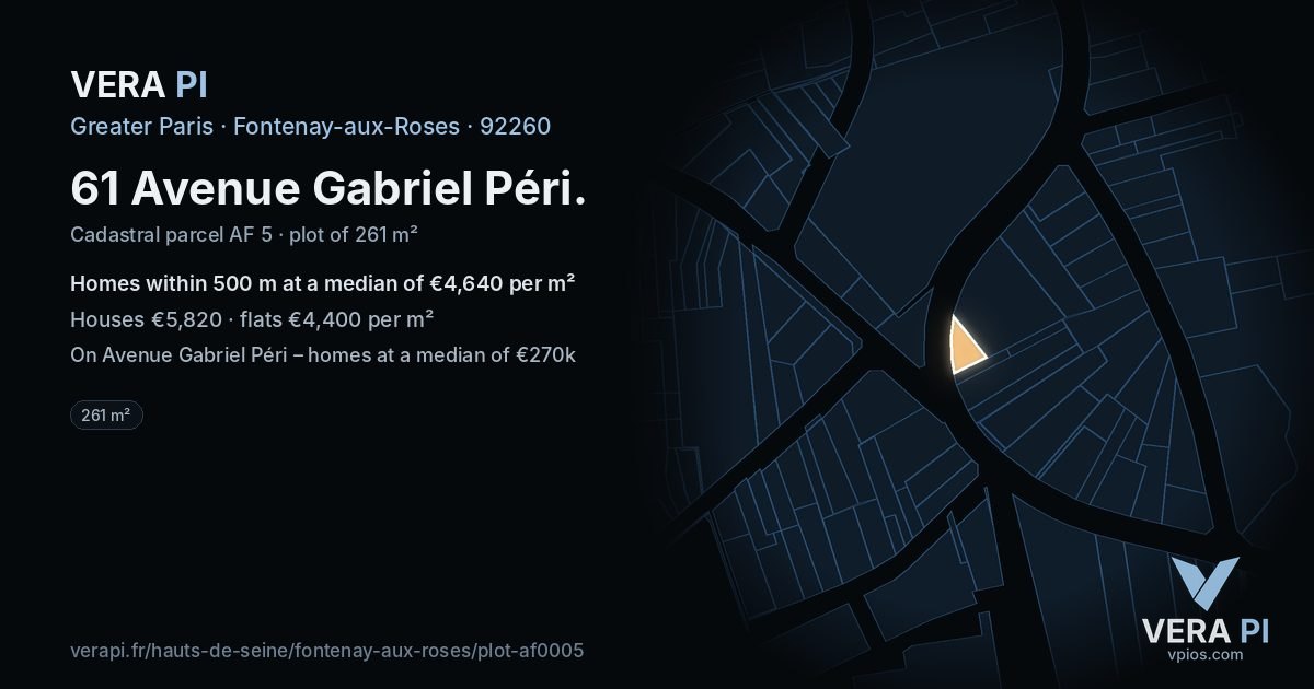 61 Avenue Gabriel Péri, Fontenay-aux-Roses at night – the plot lit, the parcels around coloured by the prices near them