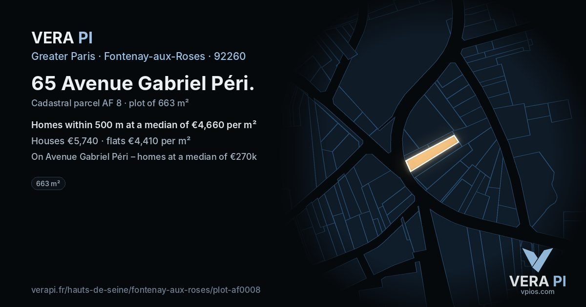 65 Avenue Gabriel Péri, Fontenay-aux-Roses at night – the plot lit, the parcels around coloured by the prices near them