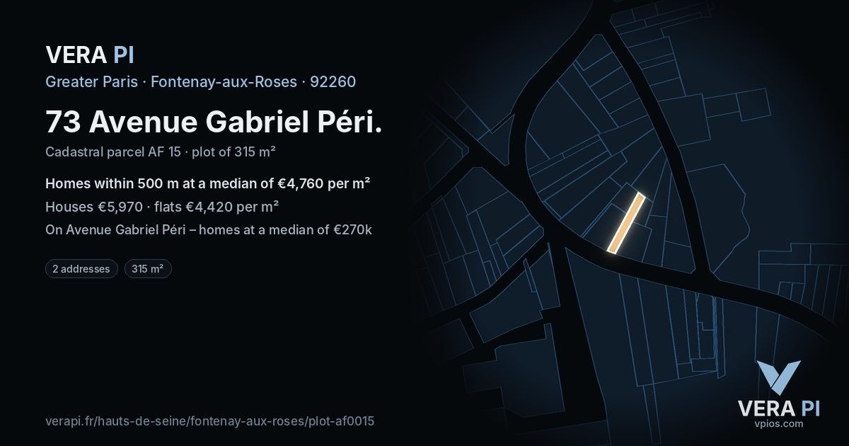 73 Avenue Gabriel Péri, Fontenay-aux-Roses at night – the plot lit, the parcels around coloured by the prices near them