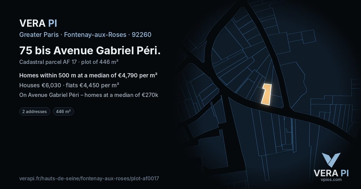 75 bis Avenue Gabriel Péri, Fontenay-aux-Roses at night – the plot lit, the parcels around coloured by the prices near them