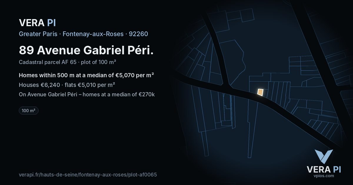 89 Avenue Gabriel Péri, Fontenay-aux-Roses at night – the plot lit, the parcels around coloured by the prices near them