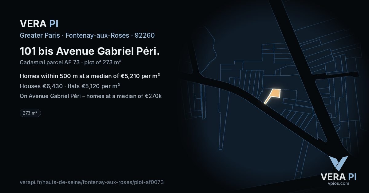 101 bis Avenue Gabriel Péri, Fontenay-aux-Roses at night – the plot lit, the parcels around coloured by the prices near them