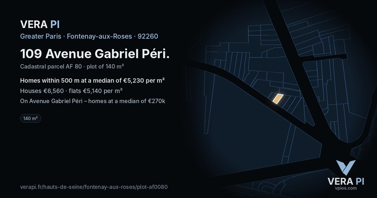 109 Avenue Gabriel Péri, Fontenay-aux-Roses at night – the plot lit, the parcels around coloured by the prices near them