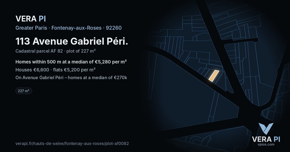 113 Avenue Gabriel Péri, Fontenay-aux-Roses at night – the plot lit, the parcels around coloured by the prices near them