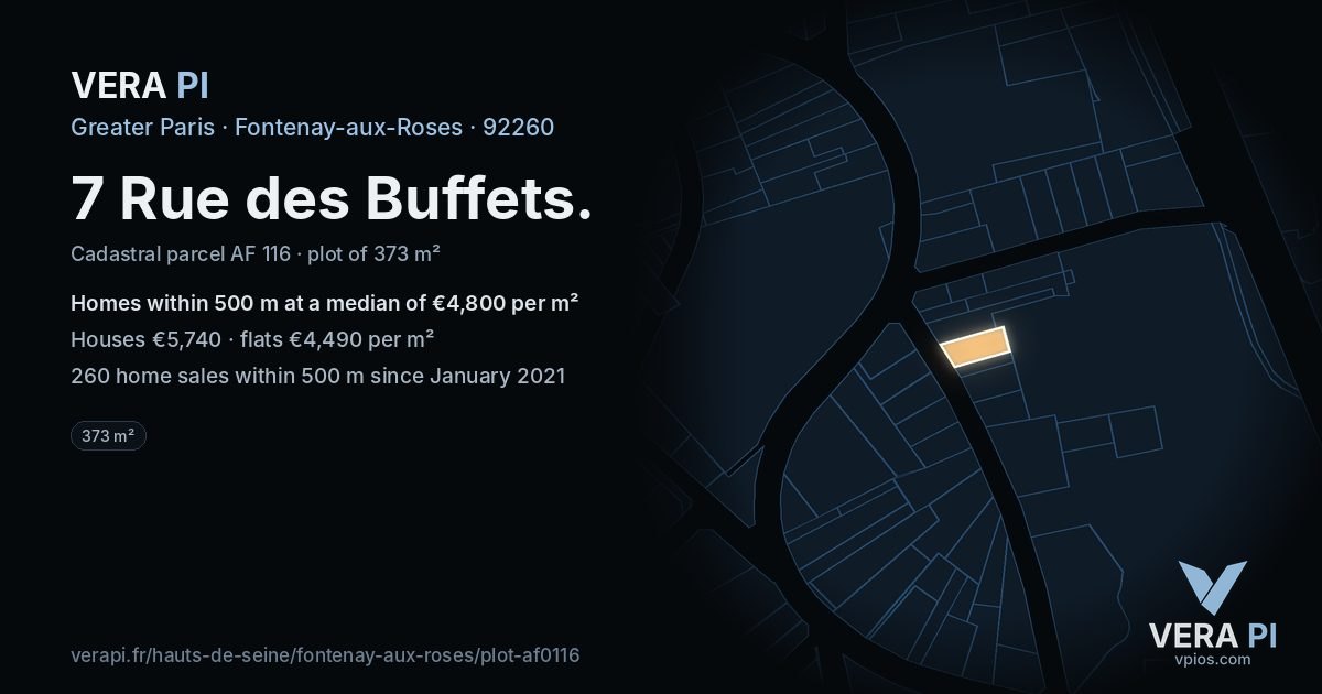 7 Rue des Buffets, Fontenay-aux-Roses at night – the plot lit, the parcels around coloured by the prices near them