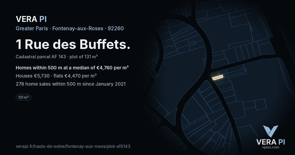 1 Rue des Buffets, Fontenay-aux-Roses at night – the plot lit, the parcels around coloured by the prices near them