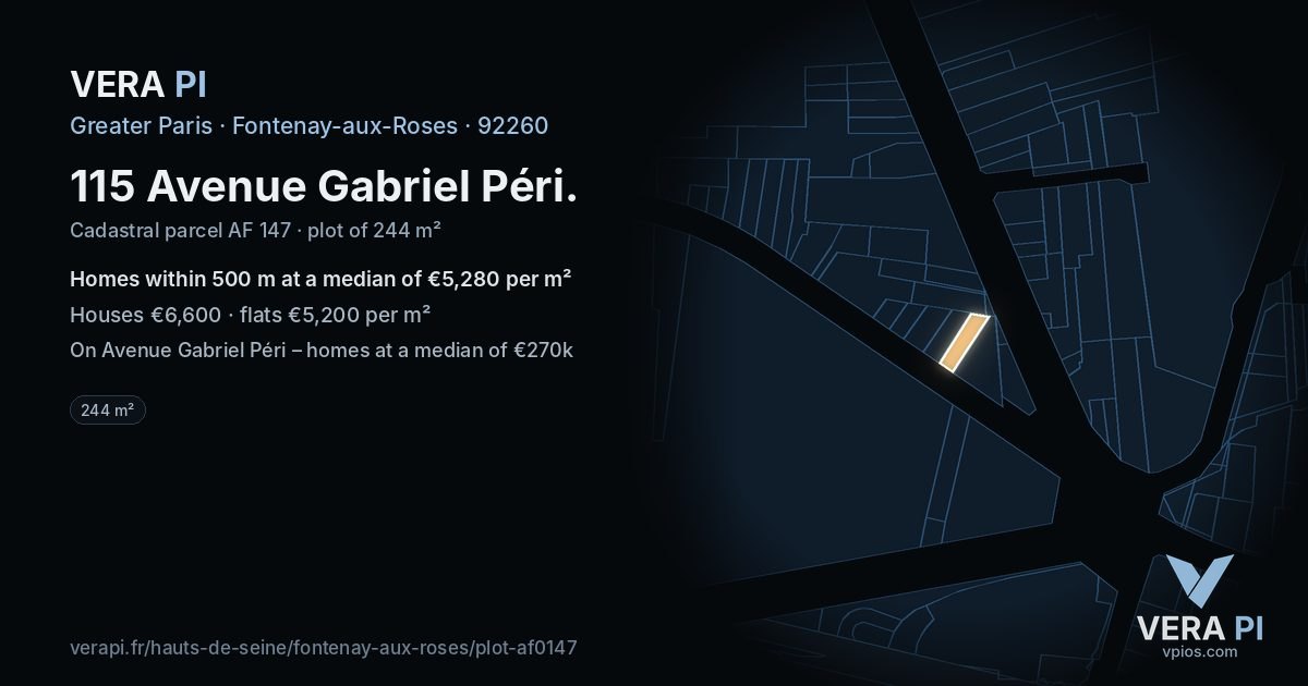 115 Avenue Gabriel Péri, Fontenay-aux-Roses at night – the plot lit, the parcels around coloured by the prices near them