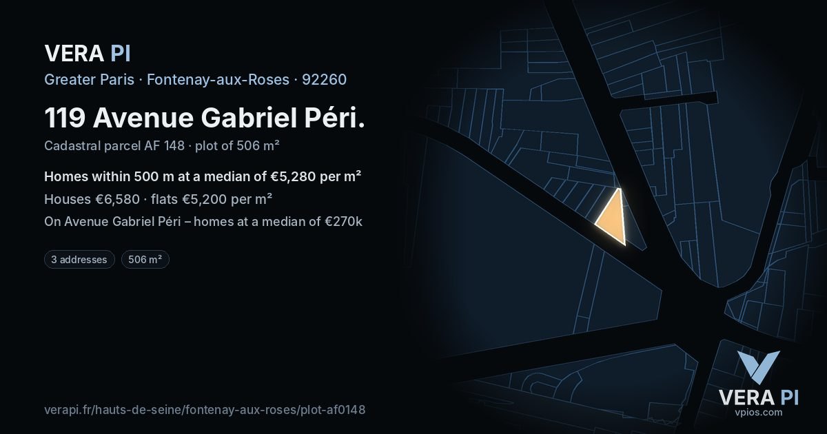 119 Avenue Gabriel Péri, Fontenay-aux-Roses at night – the plot lit, the parcels around coloured by the prices near them