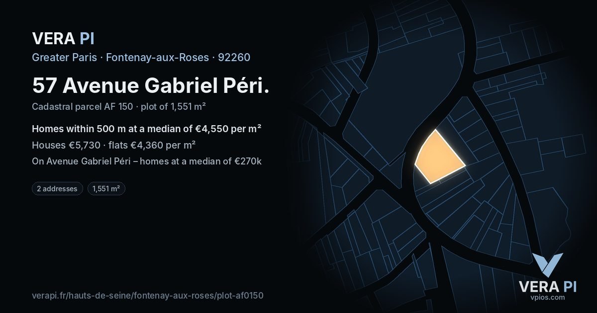 57 Avenue Gabriel Péri, Fontenay-aux-Roses at night – the plot lit, the parcels around coloured by the prices near them
